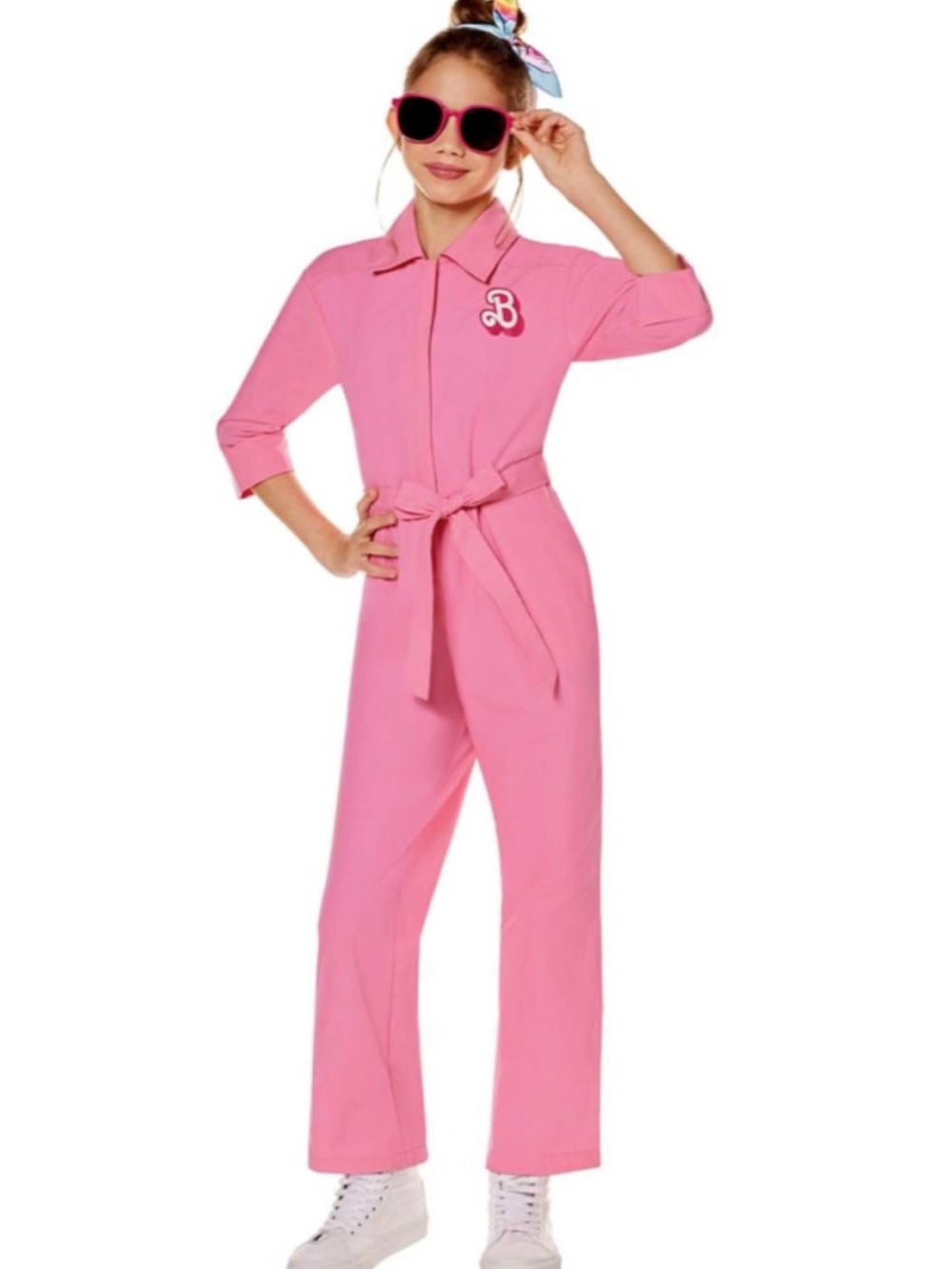 Barbie Pink Collared Tie-Waist Jumpsuit